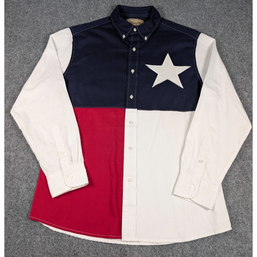 Wrangler Texas Flag Western Shirt Mens Large Long Sleeve Rodeo‎ Cowboy